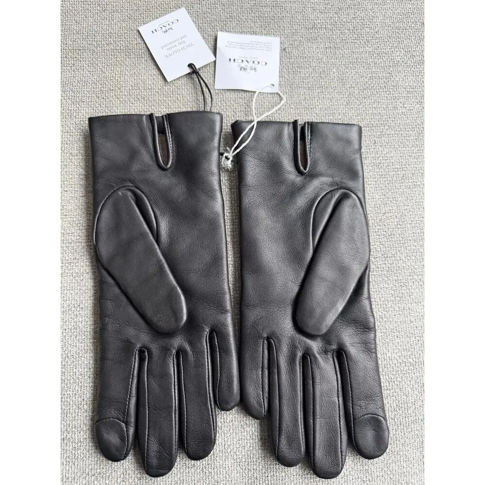 Coach Horse And Carriage Sheep Leather Tech Gloves Black Size 6.5 - F76310 New